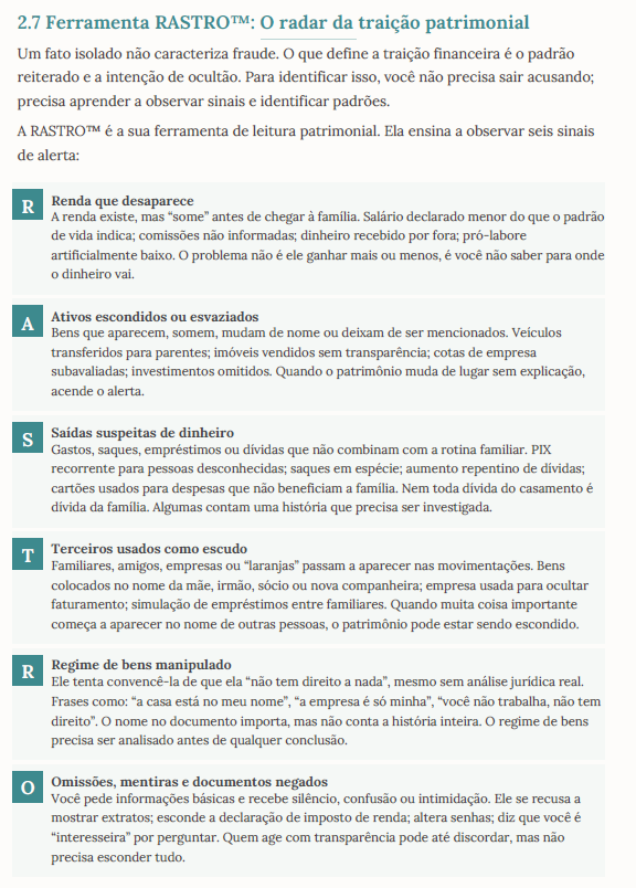 Mapa de bens, contas, dívidas e despesas do Método SEGURA™